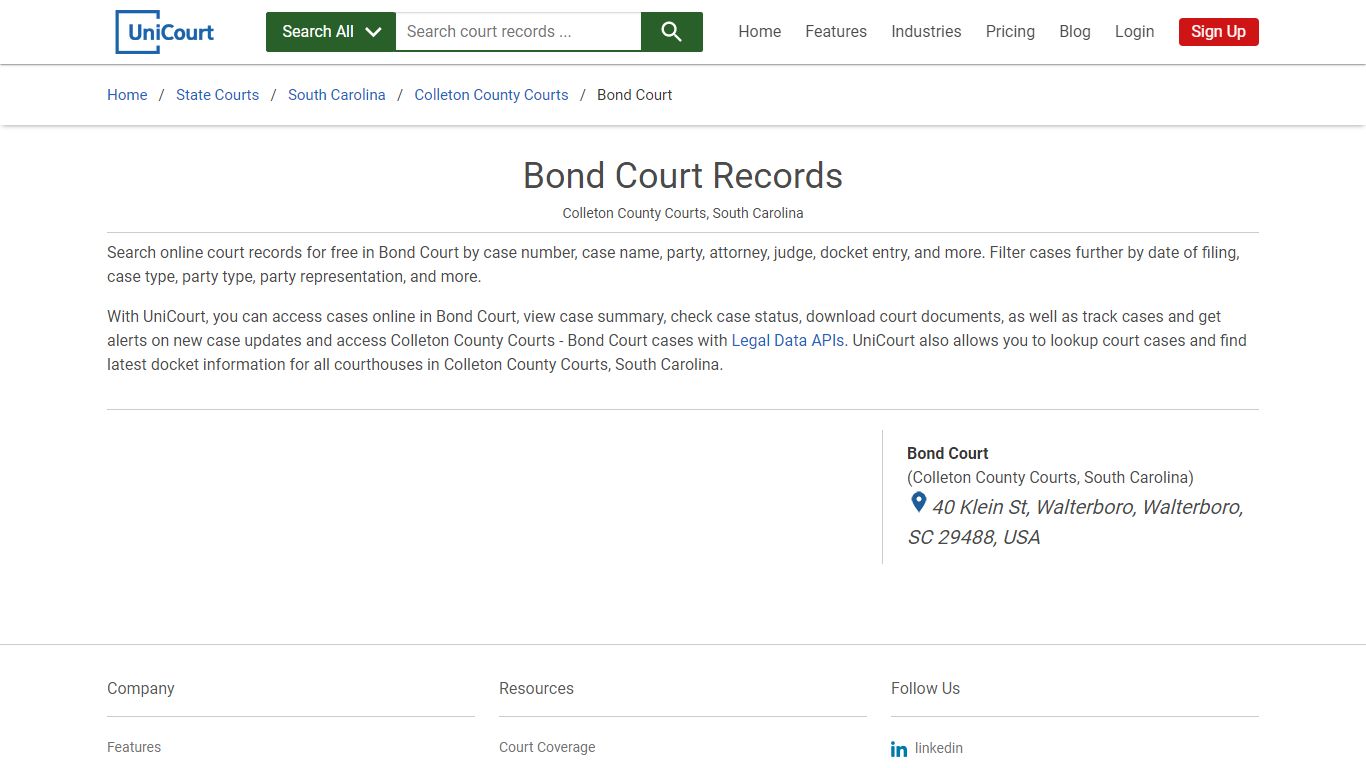 Bond Court Records | Colleton | UniCourt