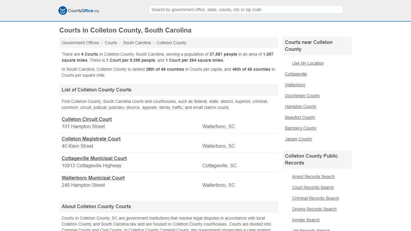 Courts - Colleton County, SC (Court Records & Calendars)